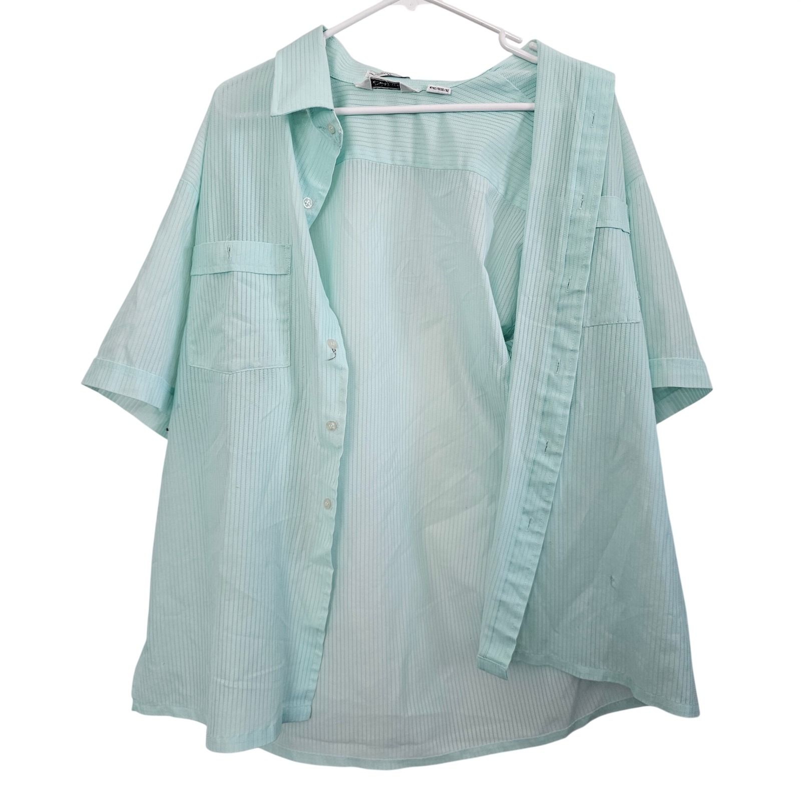 Idletime Mens Xl Mint Green Pinstripe Short Sleeve Button Down Shirt